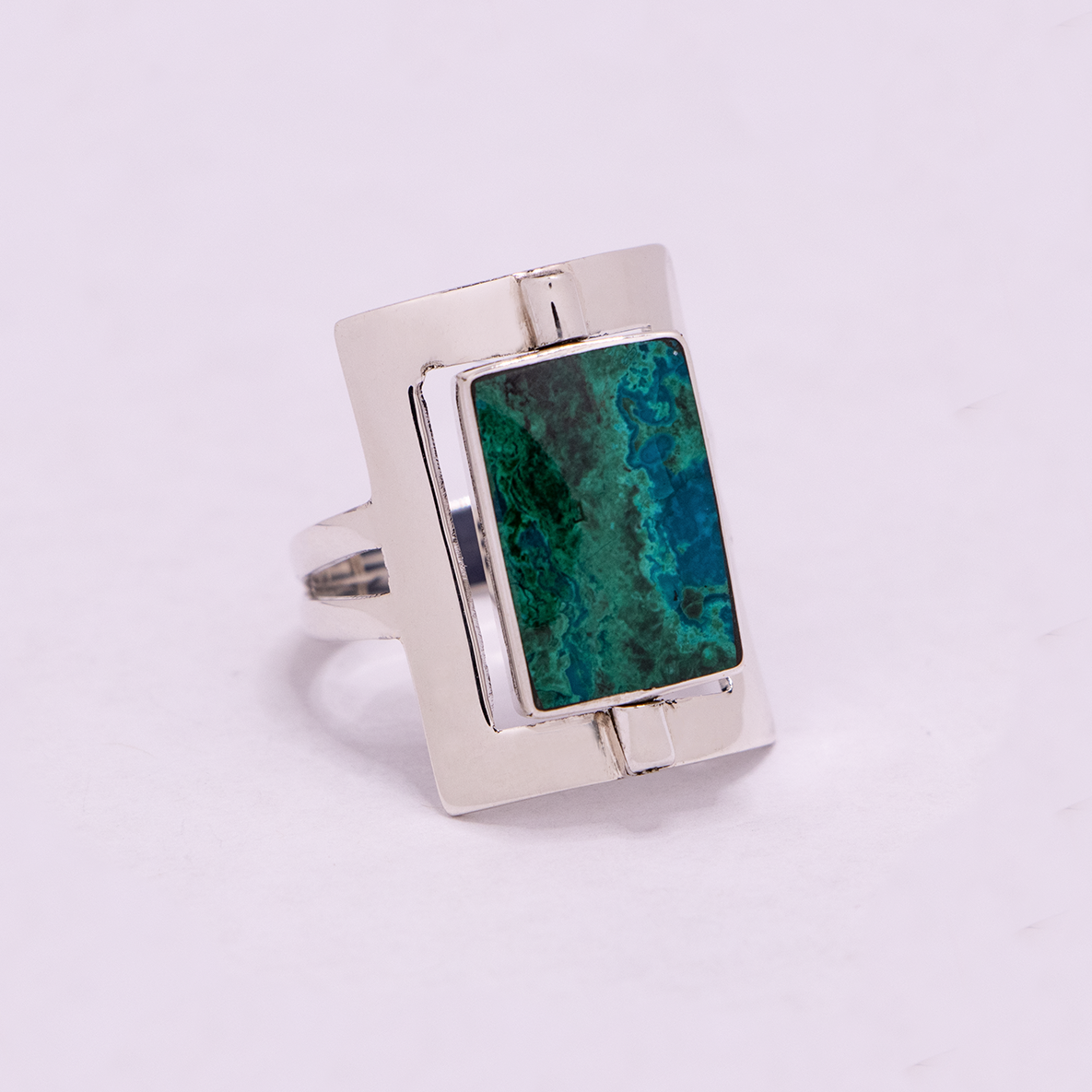 Large Rectangular Reversible Ring (Chrysocolla / Sodalite)