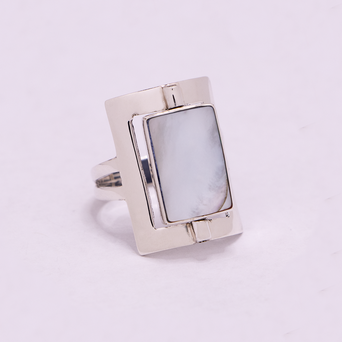 Large Rectangular Reversible Ring (Mother of Pearl / Sodalite)