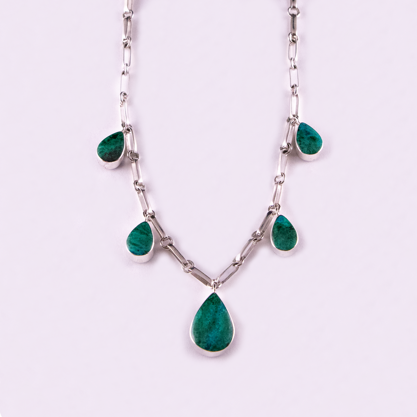 5-Stone Reversible Teardrop Necklace (Chrysocolla / Sodalite)