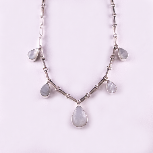 5-Stone Reversible Teardrop Necklace (Mother of Pearl / Sodalite)