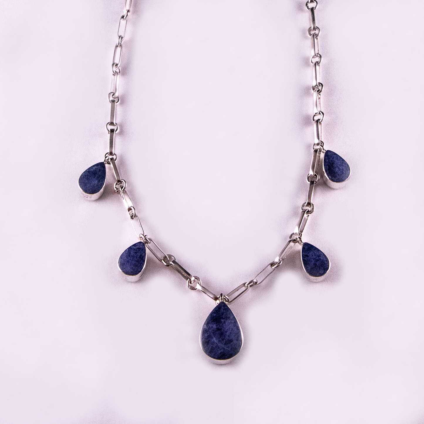 5-Stone Reversible Teardrop Necklace (Chrysocolla / Sodalite)